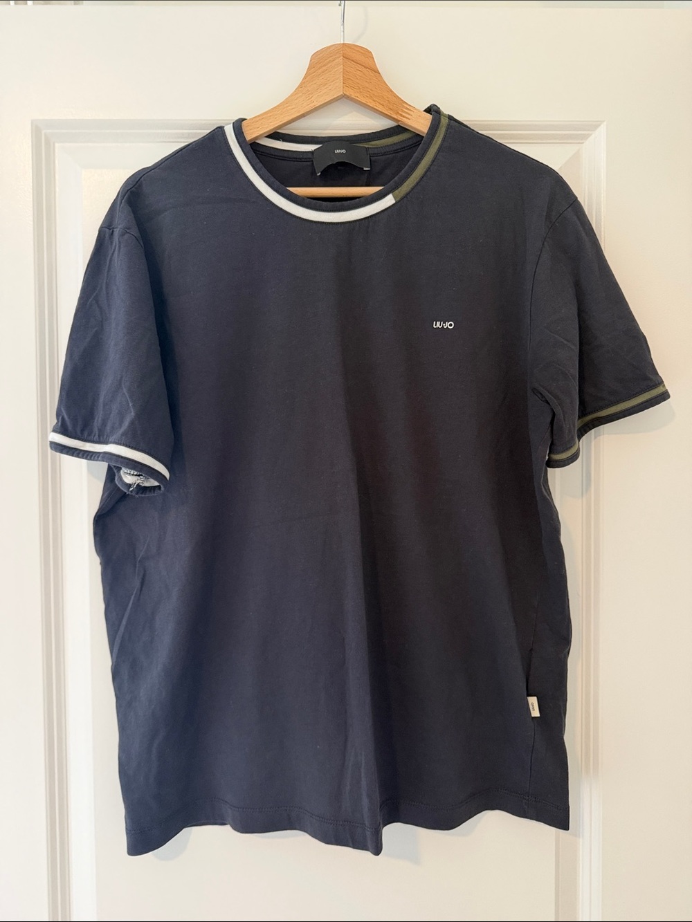 Liu Jo Black Short Sleeve Logo Tee with Olive and White Trim